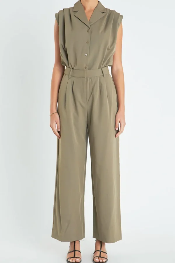 ENGLISH FACTORY Tops | One Pieces*- Pleated Sleeveless Jumpsuit KHAKI