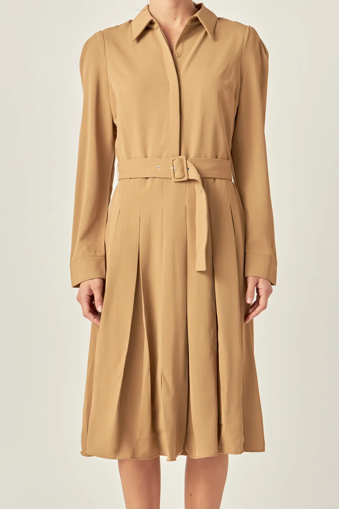 english_factory__pleated__0.webp ENGLISH FACTORY Tops*- Pleated Collared Long Sleeve Midi Dress