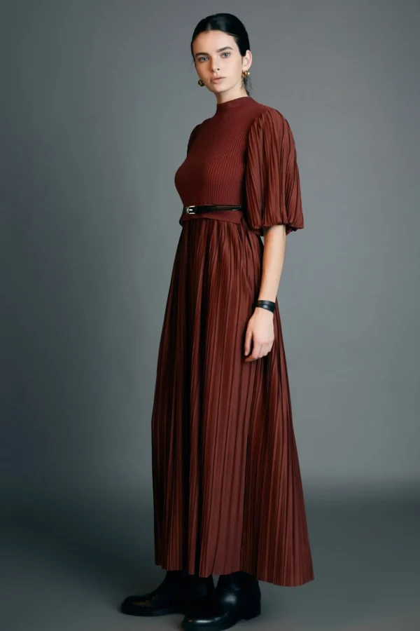 ENGLISH FACTORY Tops*- Pleated Mix Media Maxi Dress