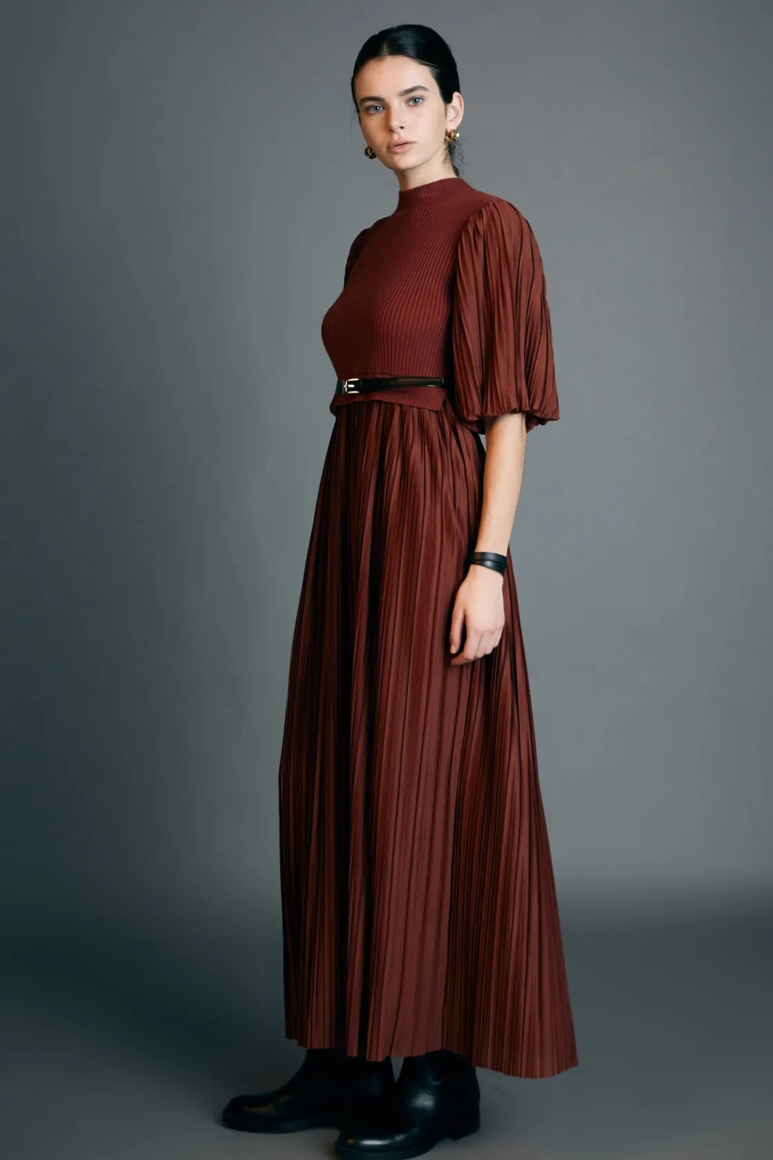 english_factory__pleated__1-11.webp ENGLISH FACTORY Tops*- Pleated Mix Media Maxi Dress