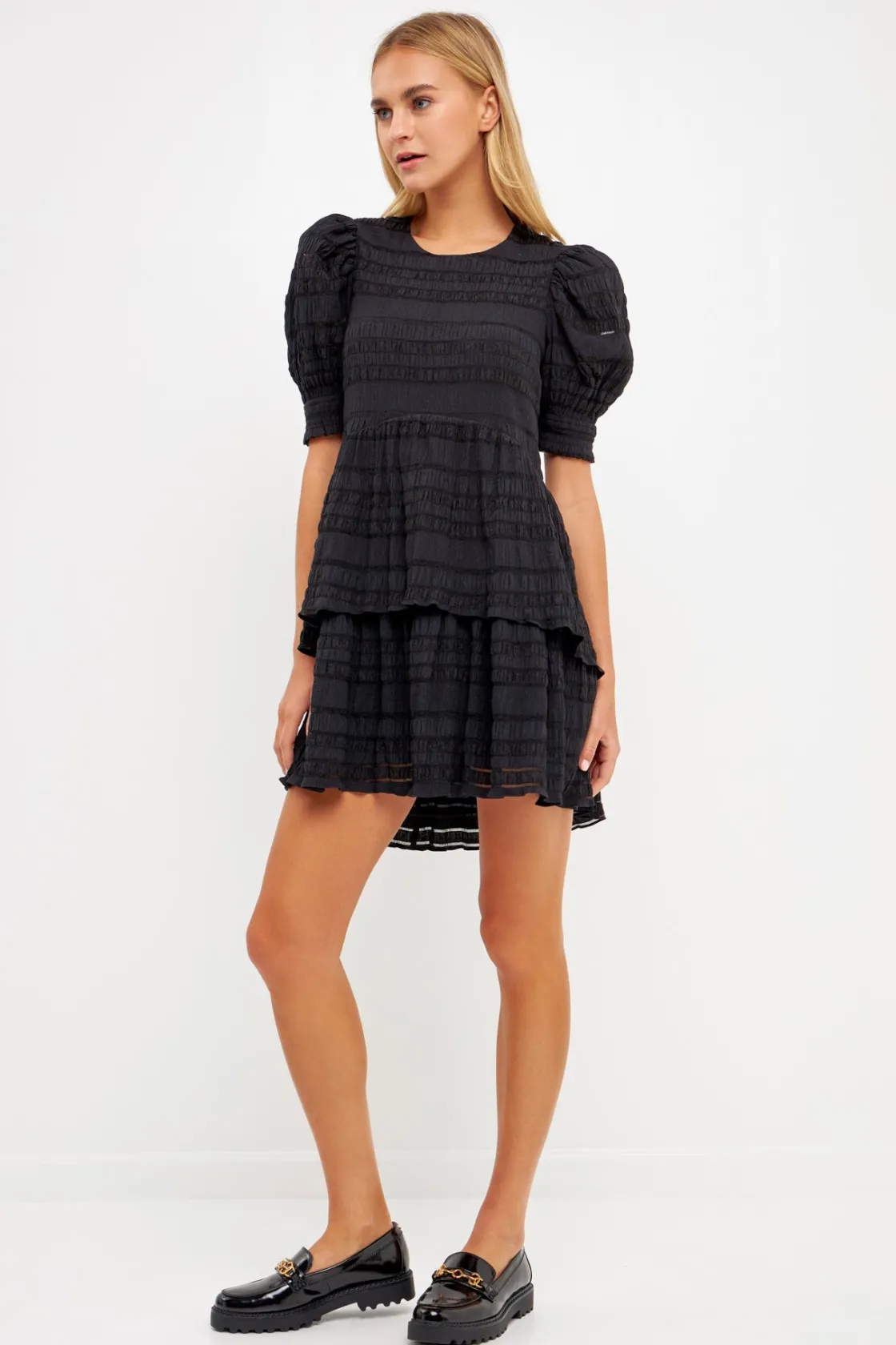 english_factory__pleated__1-12.webp ENGLISH FACTORY Tops*- Pleated Fabric High-Low Dress BLACK