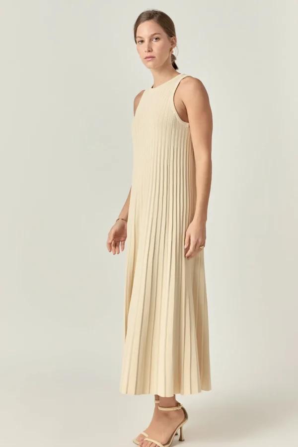 ENGLISH FACTORY Tops*- Pleated A-line Knit Midi Dress IVORY