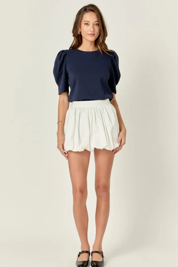 ENGLISH FACTORY Tops*- Pleated Puff Sleeve T-Shirt