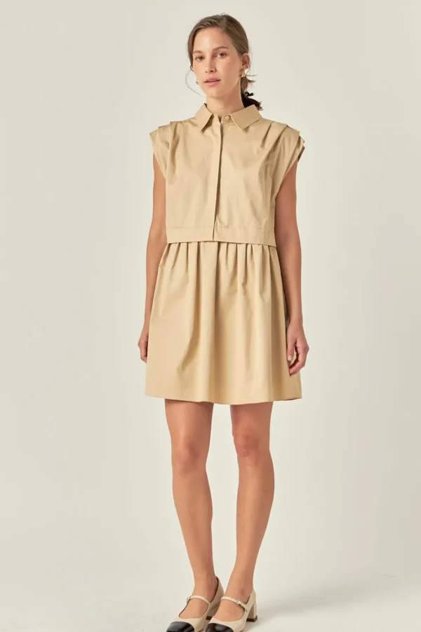 ENGLISH FACTORY Tops*- Pleated Shoulder Shirt Dress