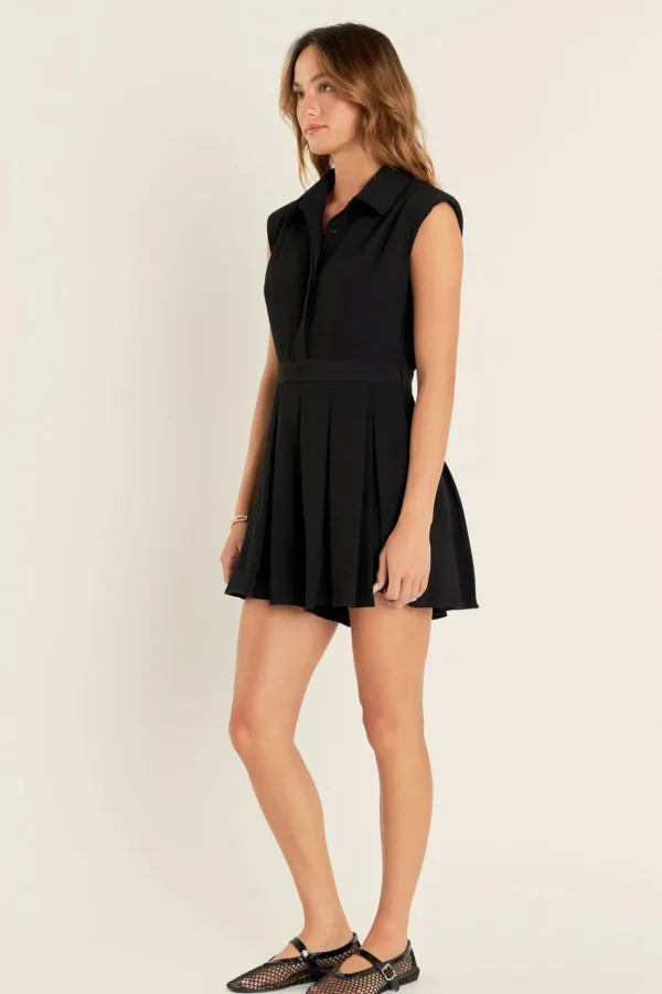 ENGLISH FACTORY Tops*- Pleated Romper BLACK