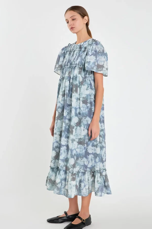 ENGLISH FACTORY Tops*- Pleated Tie Die Maxi Dress GREEN