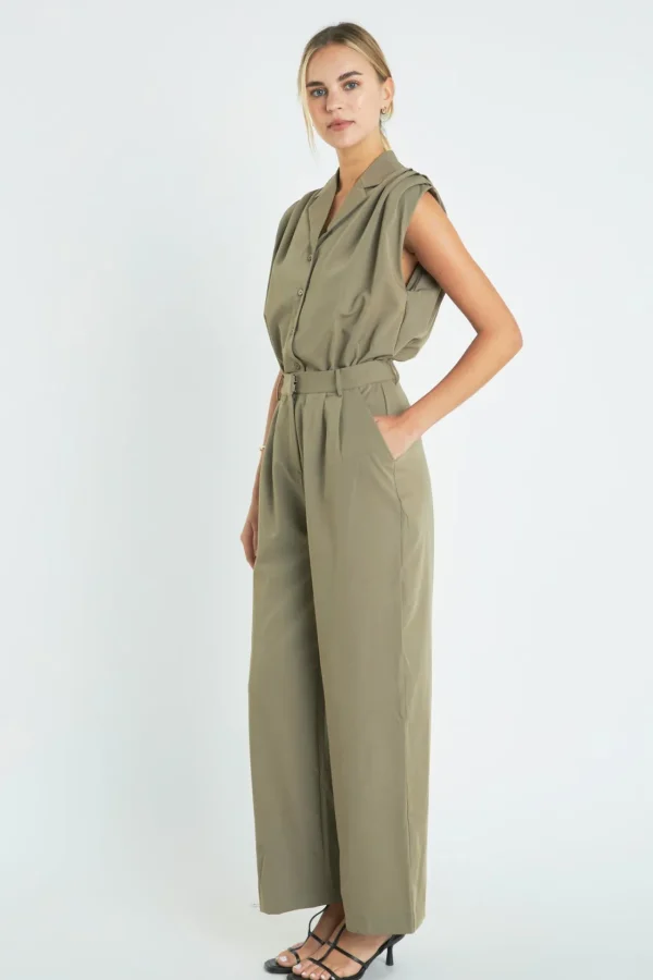 ENGLISH FACTORY Tops | One Pieces*- Pleated Sleeveless Jumpsuit KHAKI