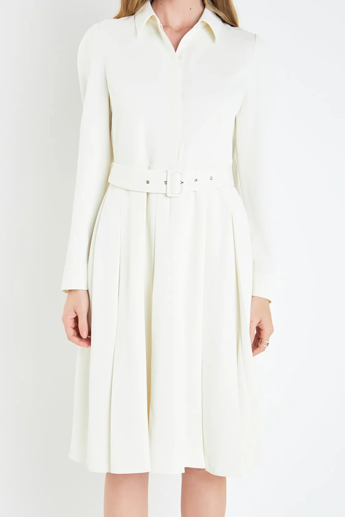 english_factory__pleated__10.webp ENGLISH FACTORY Tops*- Pleated Collared Long Sleeve Midi Dress