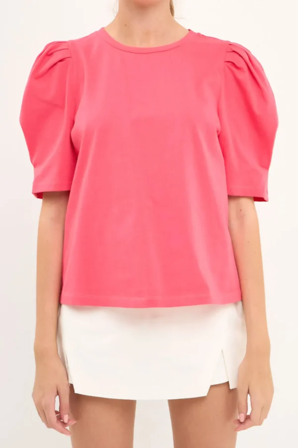 ENGLISH FACTORY Tops*- Pleated Puff Sleeve T-Shirt