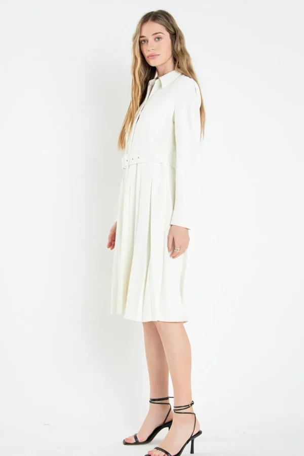 ENGLISH FACTORY Tops*- Pleated Collared Long Sleeve Midi Dress