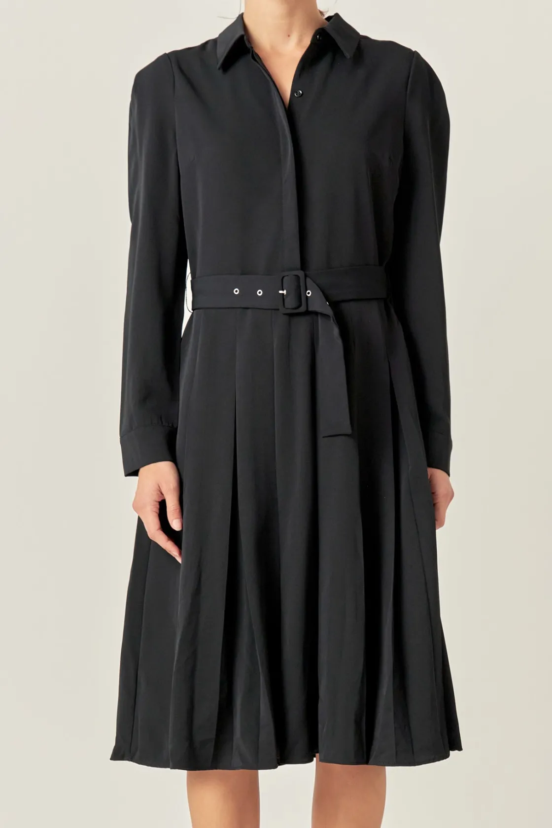 english_factory__pleated__15.webp ENGLISH FACTORY Tops*- Pleated Collared Long Sleeve Midi Dress