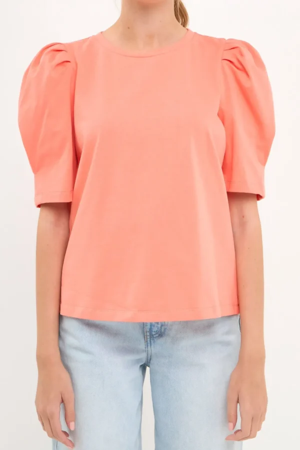 ENGLISH FACTORY Tops*- Pleated Puff Sleeve T-Shirt