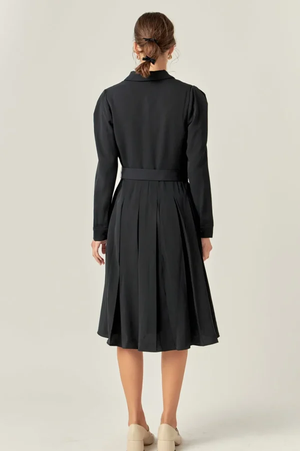 ENGLISH FACTORY Tops*- Pleated Collared Long Sleeve Midi Dress