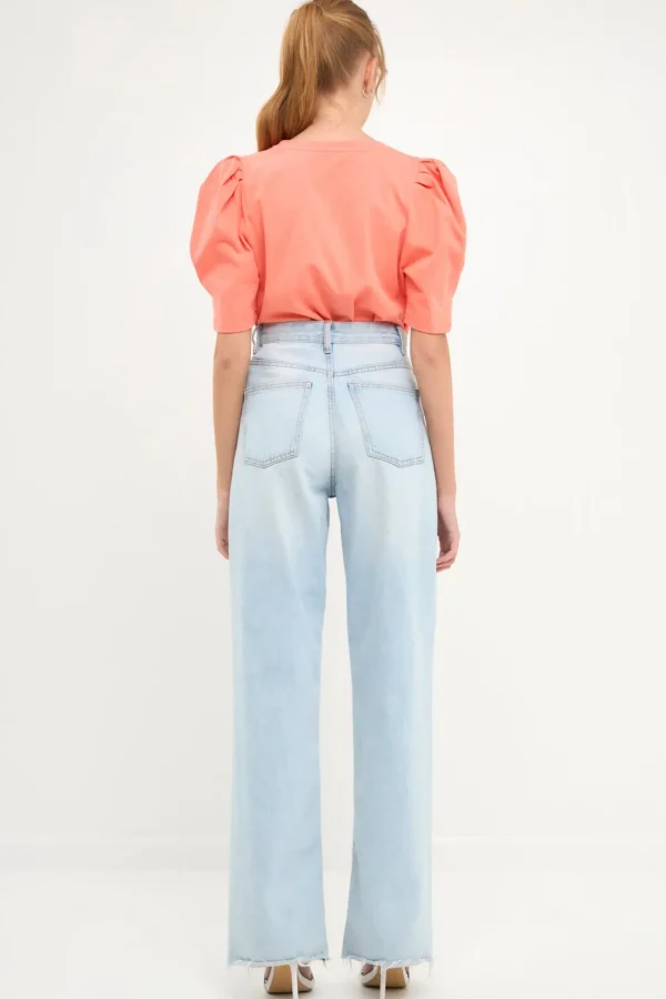 ENGLISH FACTORY Tops*- Pleated Puff Sleeve T-Shirt
