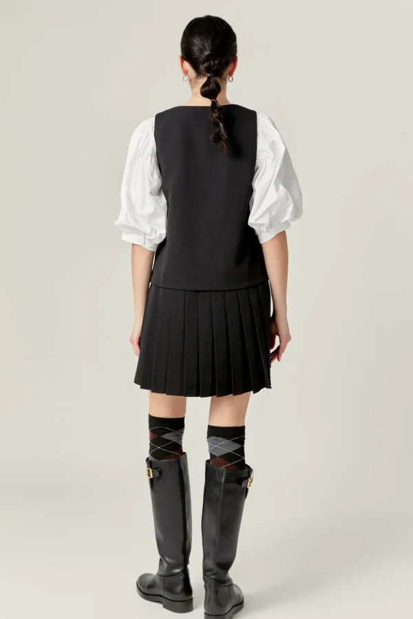 ENGLISH FACTORY Tops*- Pleated Sleeveless Mini Dress BLACK