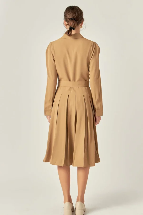ENGLISH FACTORY Tops*- Pleated Collared Long Sleeve Midi Dress