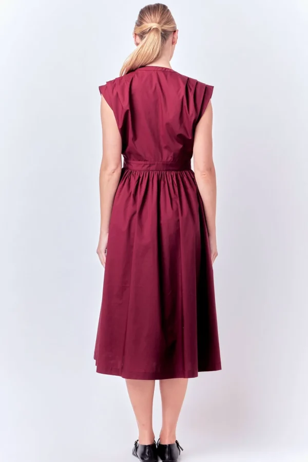 ENGLISH FACTORY Tops*- Pleated Shoulder Midi Dress BURGUNDY