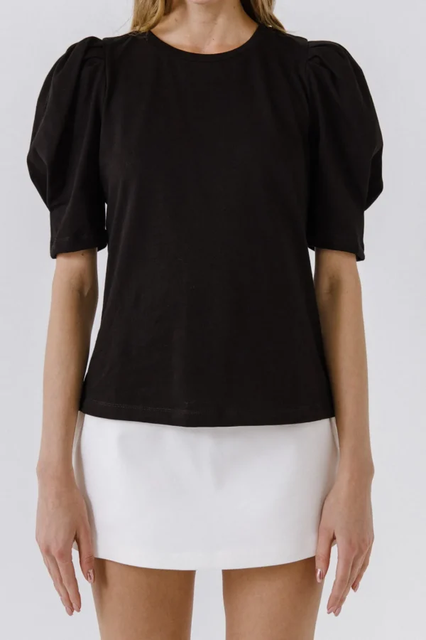 ENGLISH FACTORY Tops*- Pleated Puff Sleeve T-Shirt