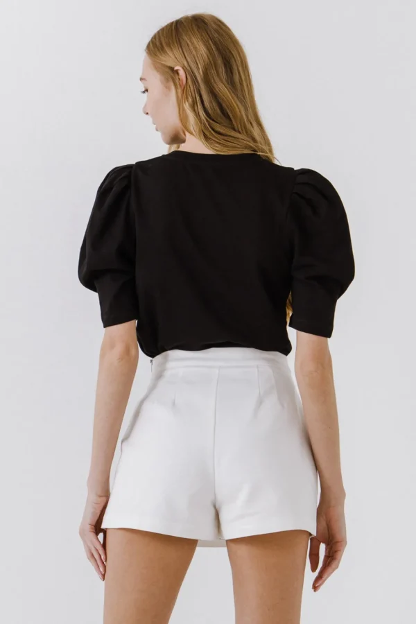 ENGLISH FACTORY Tops*- Pleated Puff Sleeve T-Shirt
