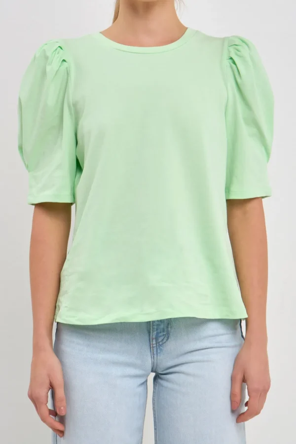 ENGLISH FACTORY Tops*- Pleated Puff Sleeve T-Shirt