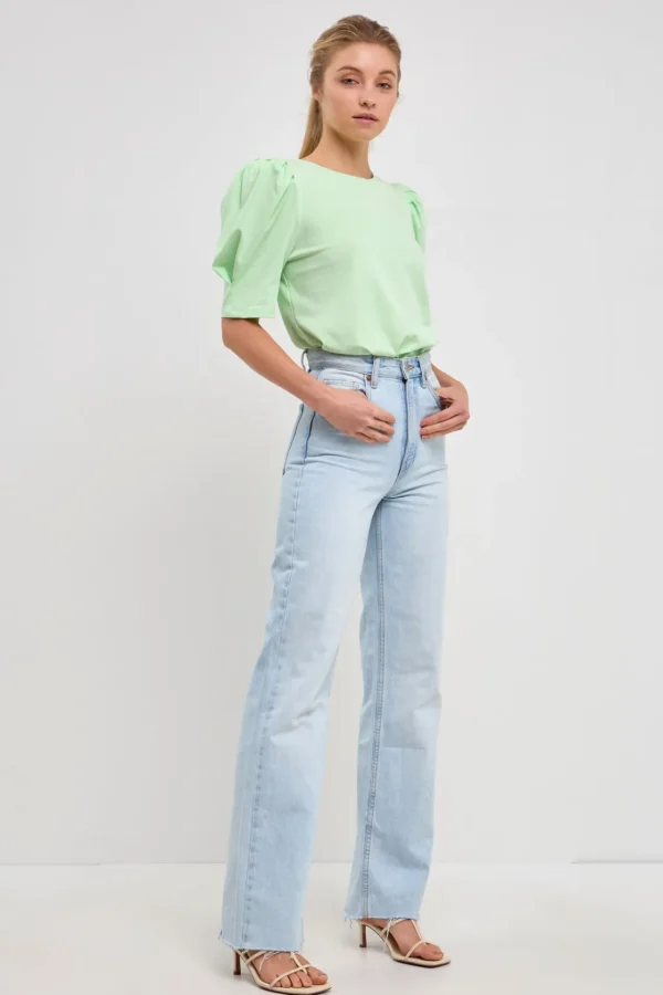 ENGLISH FACTORY Tops*- Pleated Puff Sleeve T-Shirt