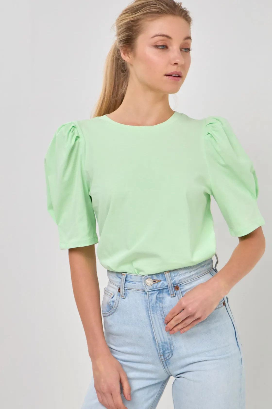 english_factory__pleated__29.webp ENGLISH FACTORY Tops*- Pleated Puff Sleeve T-Shirt