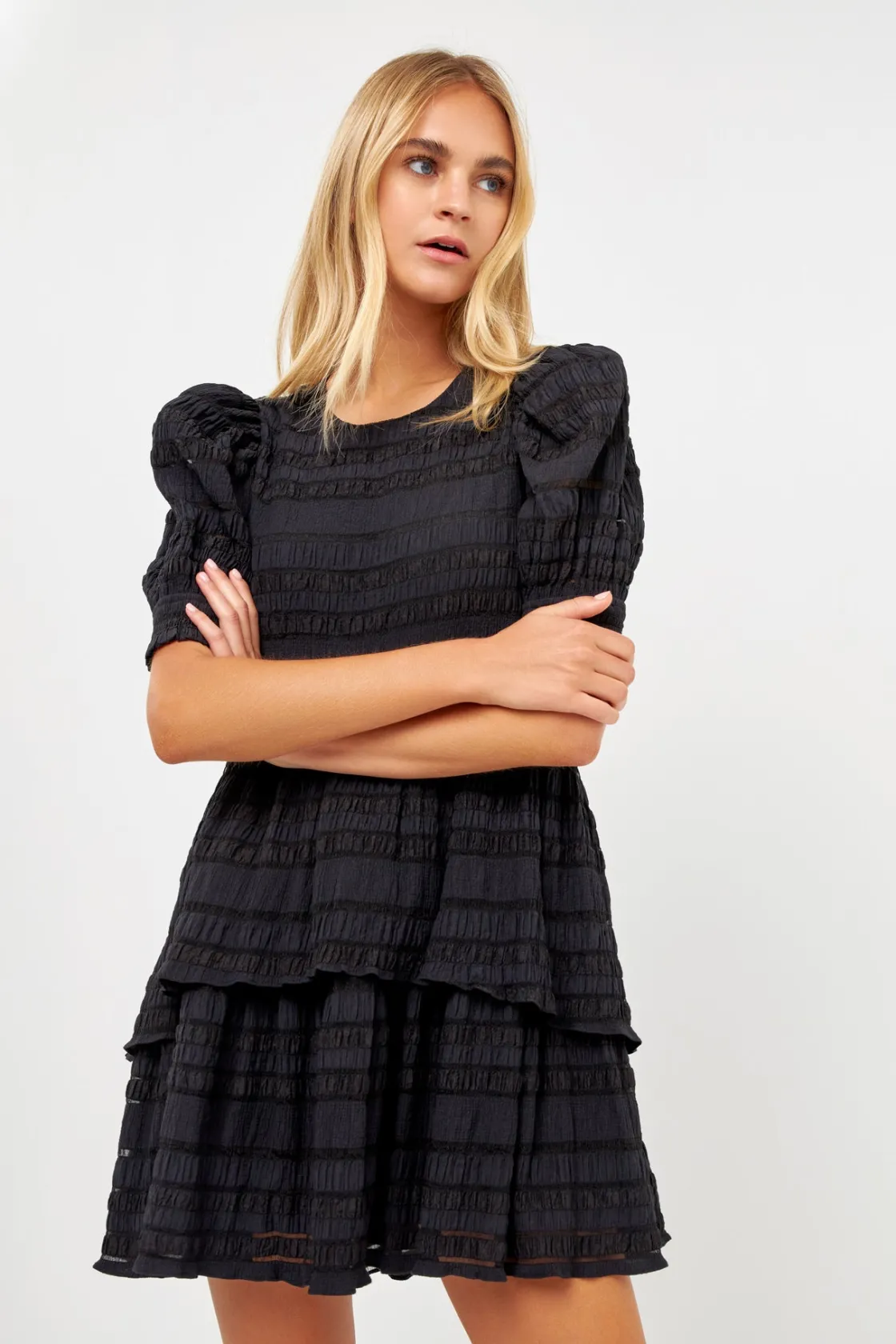 english_factory__pleated__3-12.webp ENGLISH FACTORY Tops*- Pleated Fabric High-Low Dress BLACK