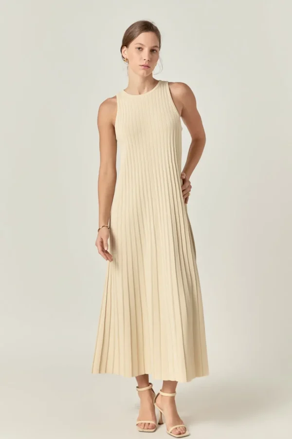 ENGLISH FACTORY Tops*- Pleated A-line Knit Midi Dress IVORY