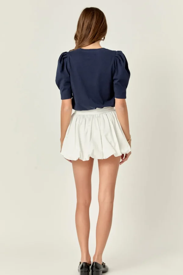 ENGLISH FACTORY Tops*- Pleated Puff Sleeve T-Shirt