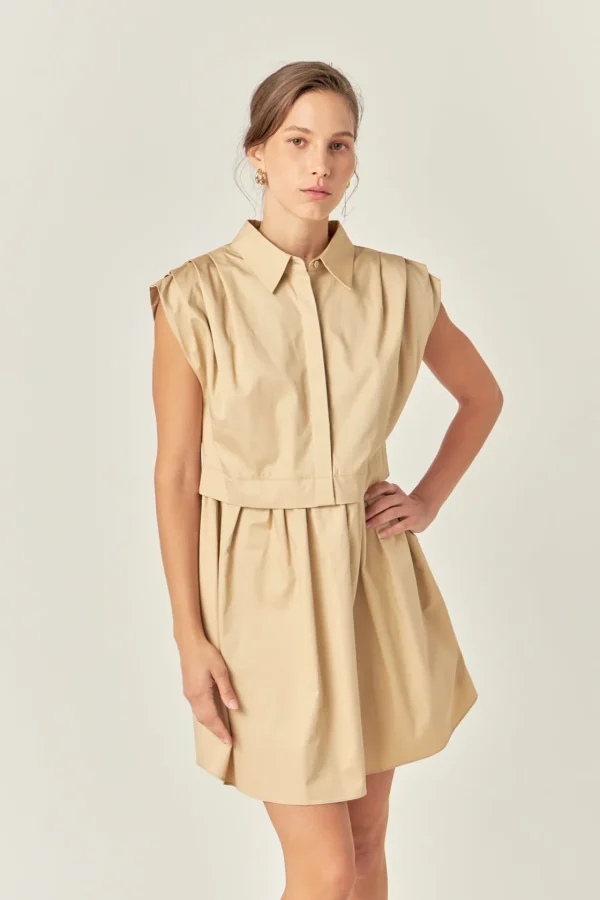 ENGLISH FACTORY Tops*- Pleated Shoulder Shirt Dress
