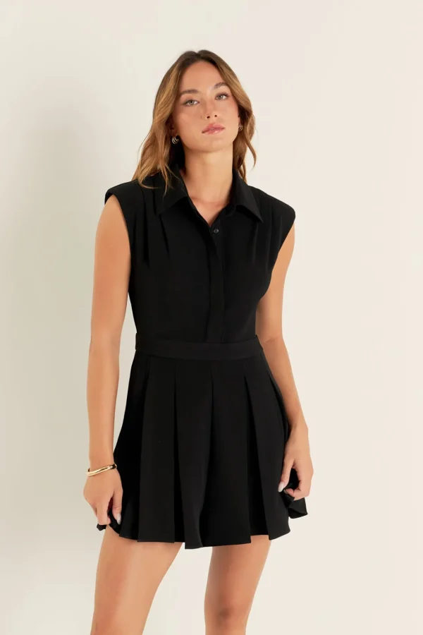 ENGLISH FACTORY Tops*- Pleated Romper BLACK