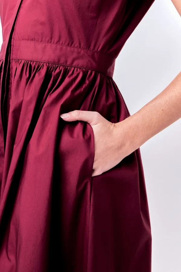 ENGLISH FACTORY Tops*- Pleated Shoulder Midi Dress BURGUNDY