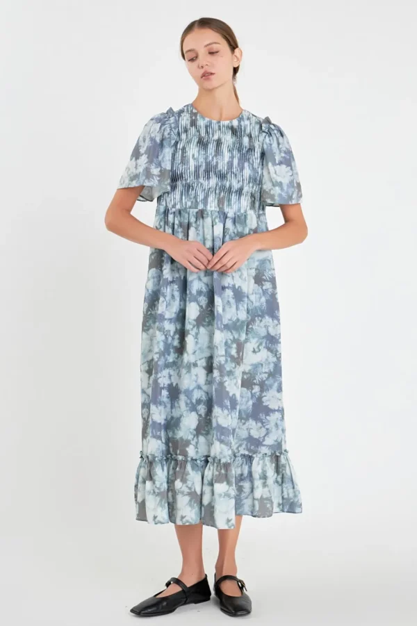 ENGLISH FACTORY Tops*- Pleated Tie Die Maxi Dress GREEN