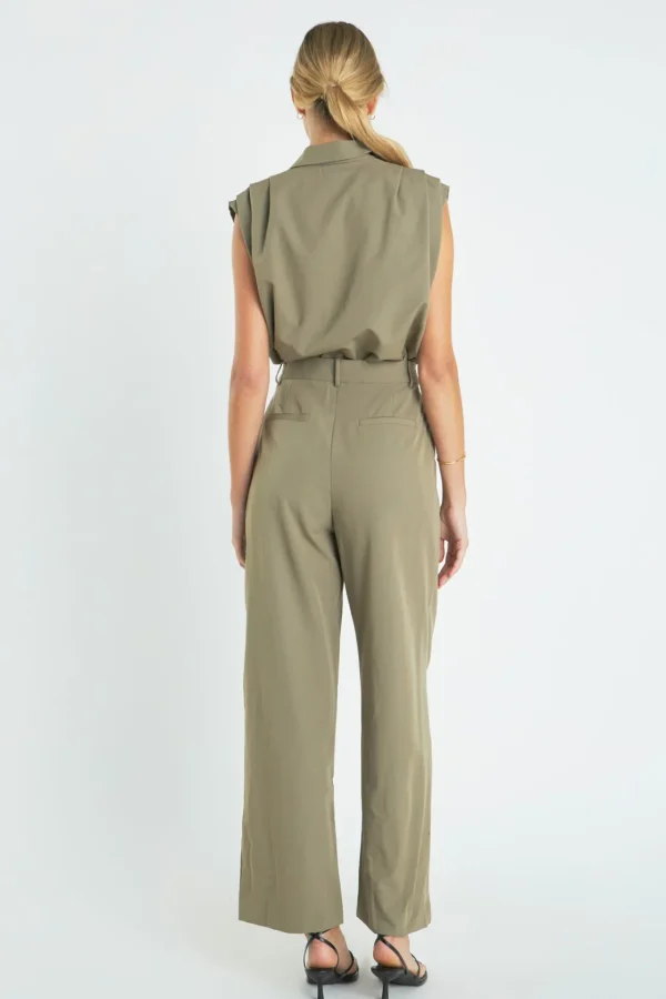 ENGLISH FACTORY Tops | One Pieces*- Pleated Sleeveless Jumpsuit KHAKI