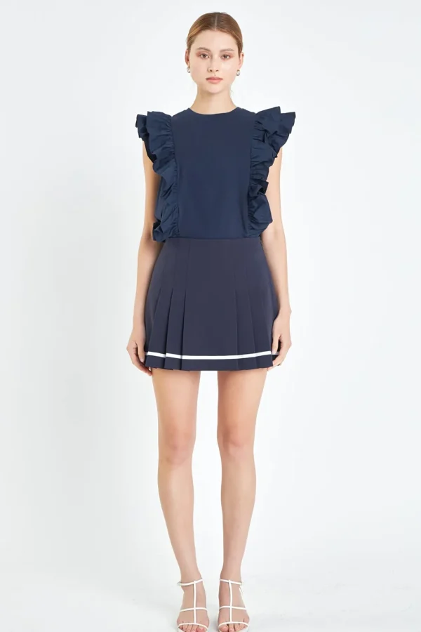 ENGLISH FACTORY Tops*- Pleated Contrast Mid Rise Skorts