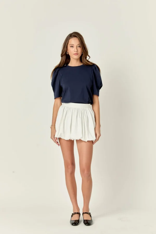 ENGLISH FACTORY Tops*- Pleated Puff Sleeve T-Shirt