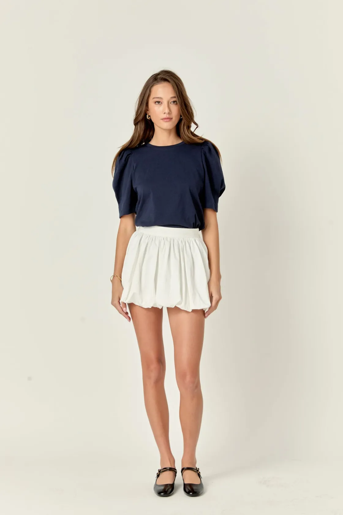 english_factory__pleated__4-2.webp ENGLISH FACTORY Tops*- Pleated Puff Sleeve T-Shirt