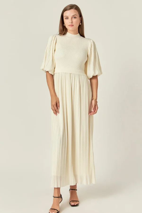 ENGLISH FACTORY Tops*- Pleated Mix Media Maxi Dress