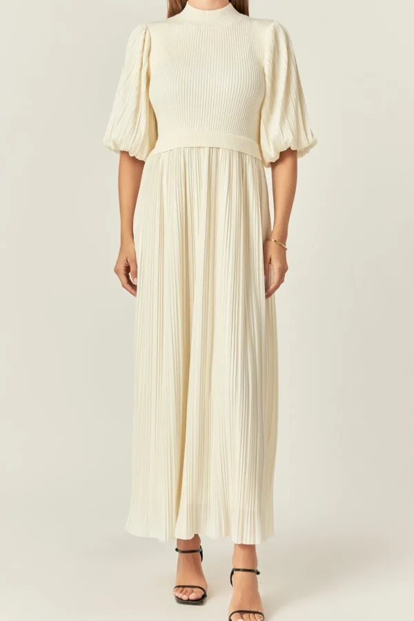 ENGLISH FACTORY Tops*- Pleated Mix Media Maxi Dress