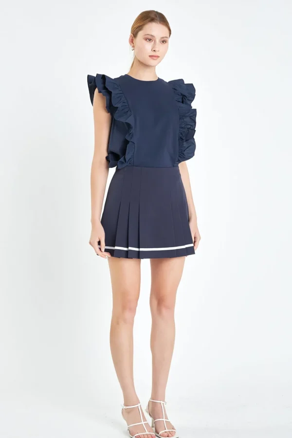 ENGLISH FACTORY Tops*- Pleated Contrast Mid Rise Skorts