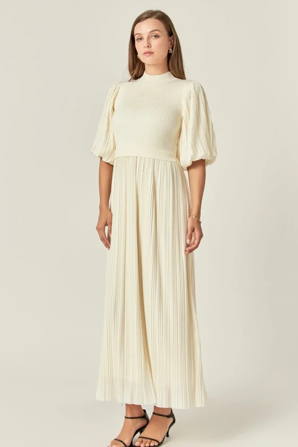 ENGLISH FACTORY Tops*- Pleated Mix Media Maxi Dress