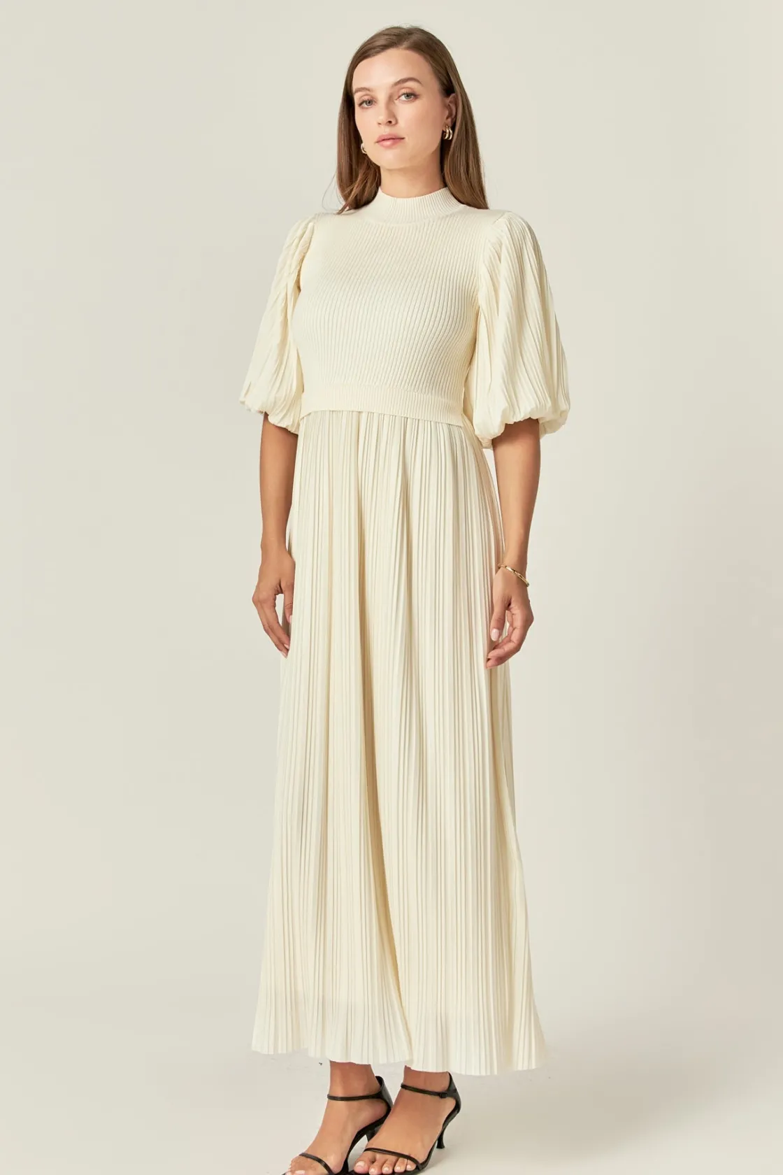 english_factory__pleated__6-5.webp ENGLISH FACTORY Tops*- Pleated Mix Media Maxi Dress