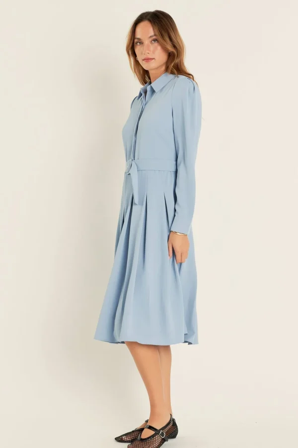ENGLISH FACTORY Tops*- Pleated Collared Long Sleeve Midi Dress