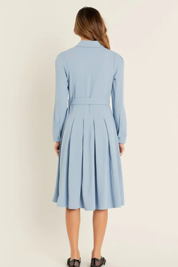 ENGLISH FACTORY Tops*- Pleated Collared Long Sleeve Midi Dress