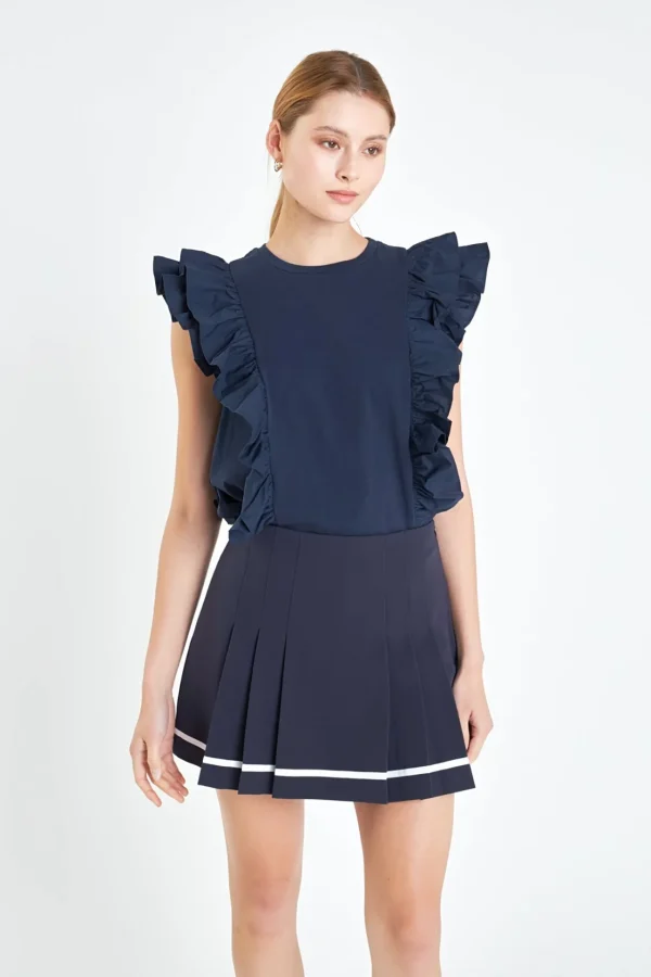 ENGLISH FACTORY Tops*- Pleated Contrast Mid Rise Skorts