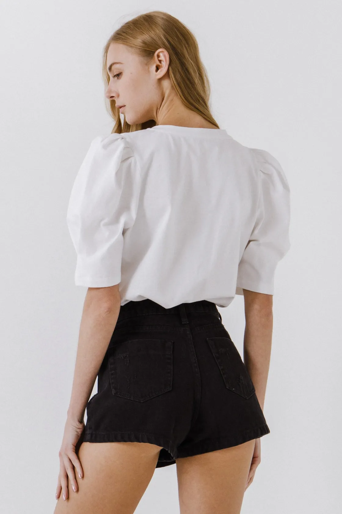 english_factory__pleated__8-2.webp ENGLISH FACTORY Tops*- Pleated Puff Sleeve T-Shirt