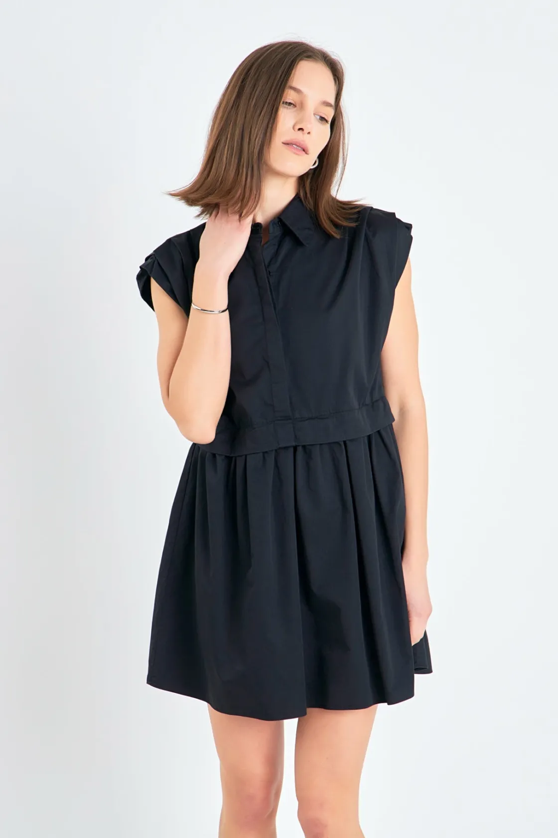english_factory__pleated__8-3.webp ENGLISH FACTORY Tops*- Pleated Shoulder Shirt Dress