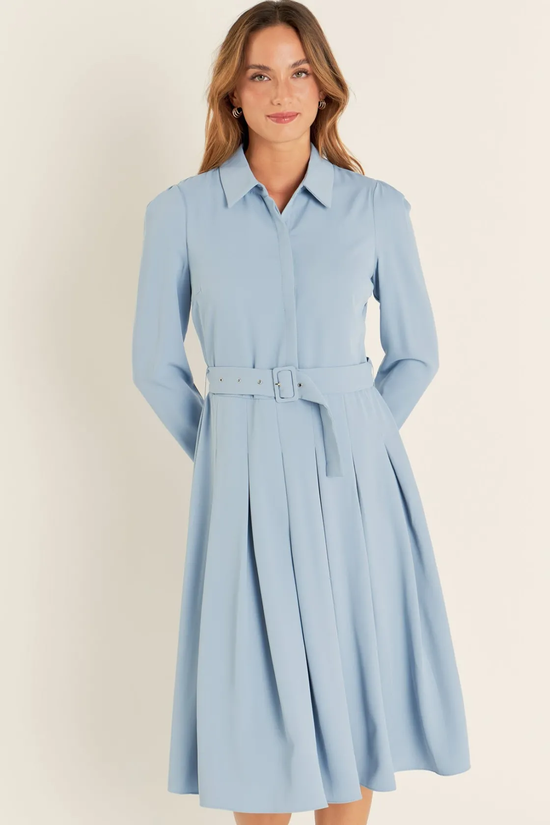 english_factory__pleated__8.webp ENGLISH FACTORY Tops*- Pleated Collared Long Sleeve Midi Dress
