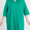 ENGLISH FACTORY Tops*- Plus Size A-Line Kaftan Collar Dress GREEN