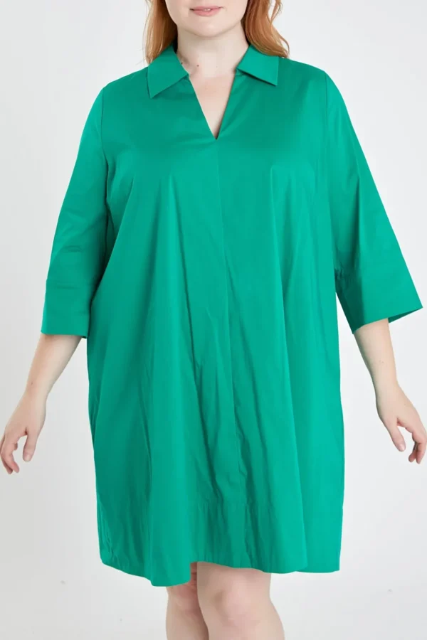 ENGLISH FACTORY Tops*- Plus Size A-Line Kaftan Collar Dress GREEN
